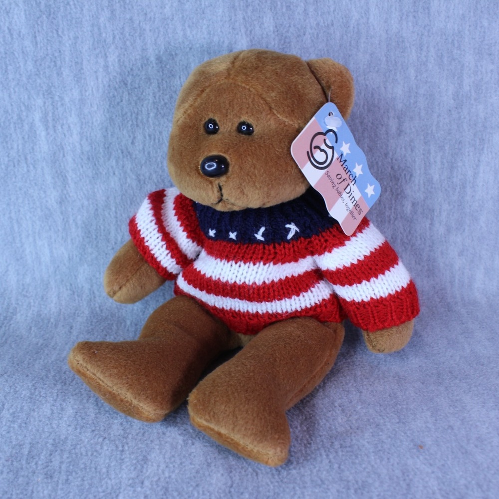 TEDDY BEAR "Justice" March of Dimes American Sweater 8" Plush Stuffed Animal Toy - Picture 4 of 5